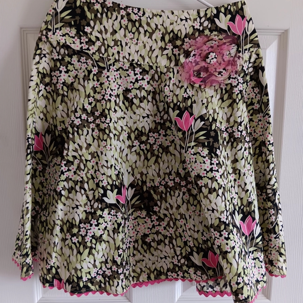 BERNARDO WOMENS FLORAL FLARE COTTON SKIRT SZ 8P SIDE ZIP